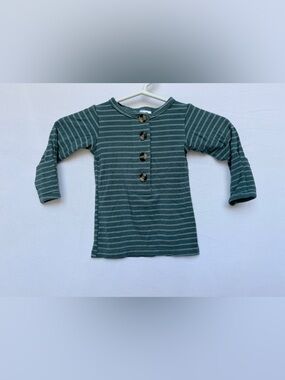 Lou Lou & Company Teal Green Striped Button-Front Long Sleeve Tee